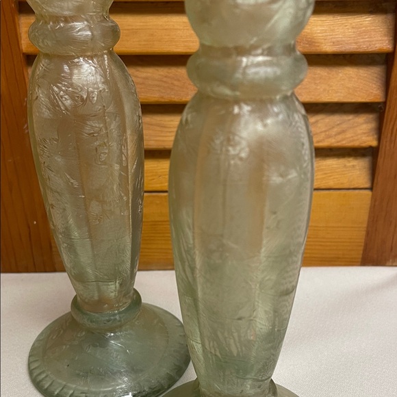 Green Recycled Glass Candlestick Pair - Made in Spain - Picture 9 of 13